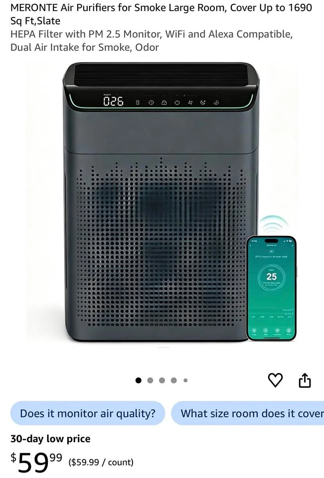 MERONTE Air Purifier for Large Rooms, Up to 1690 Sq Ft