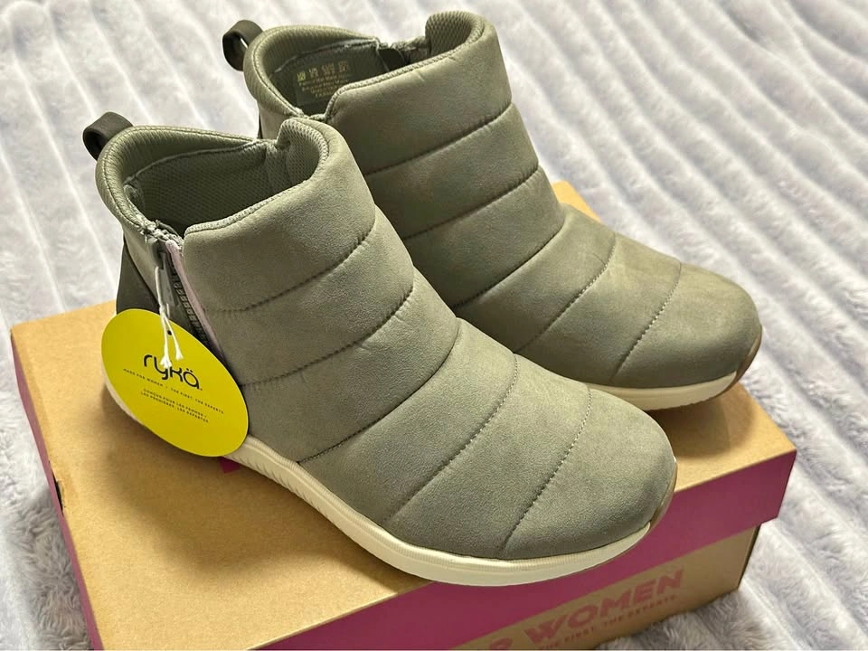 Ryka Paragon Water-Repellent Booties — Vetiver Green — Size 8