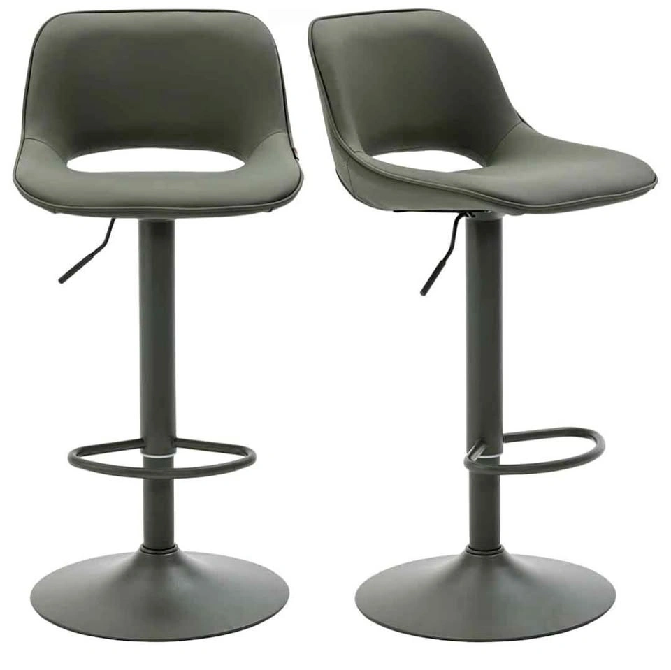 Set of 2 Adjustable Faux Leather Bar Stools