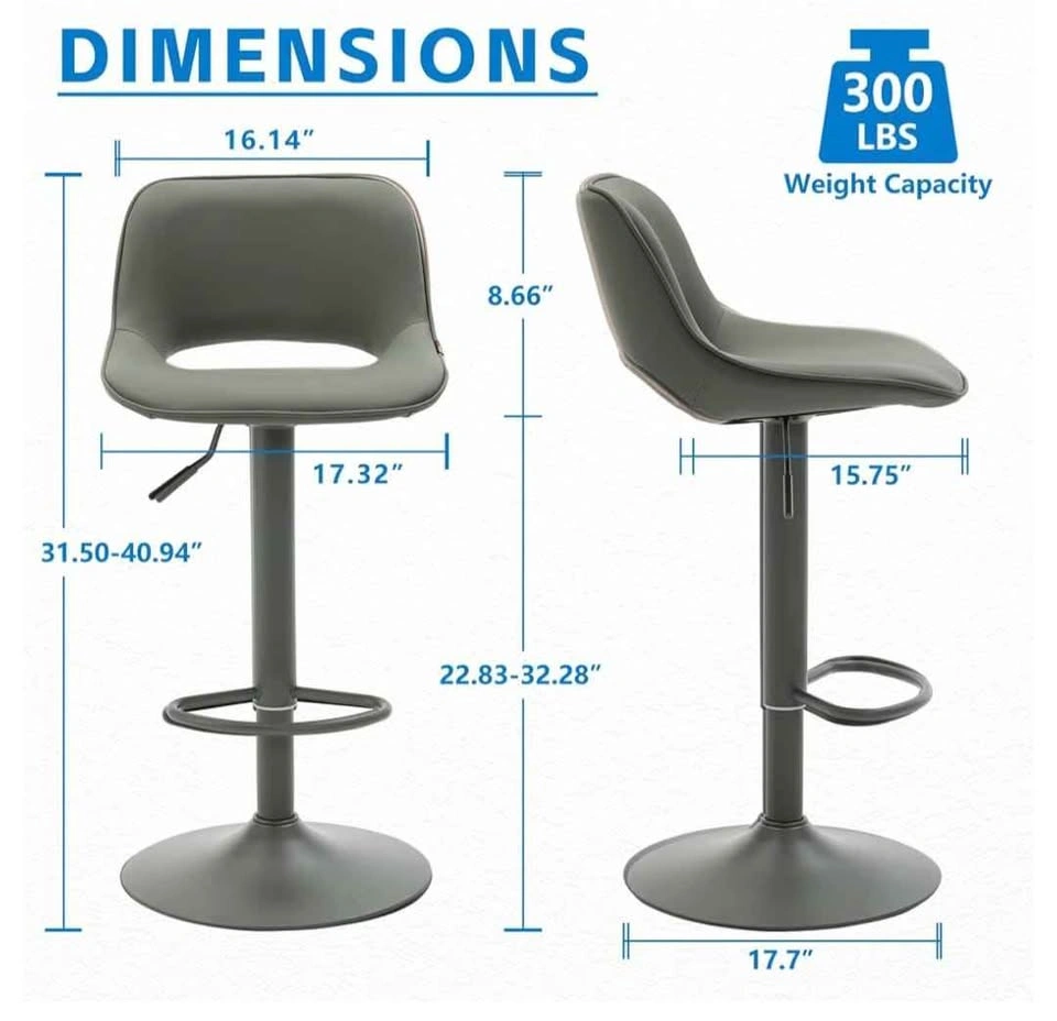 Set of 2 Adjustable Faux Leather Bar Stools - photo 2