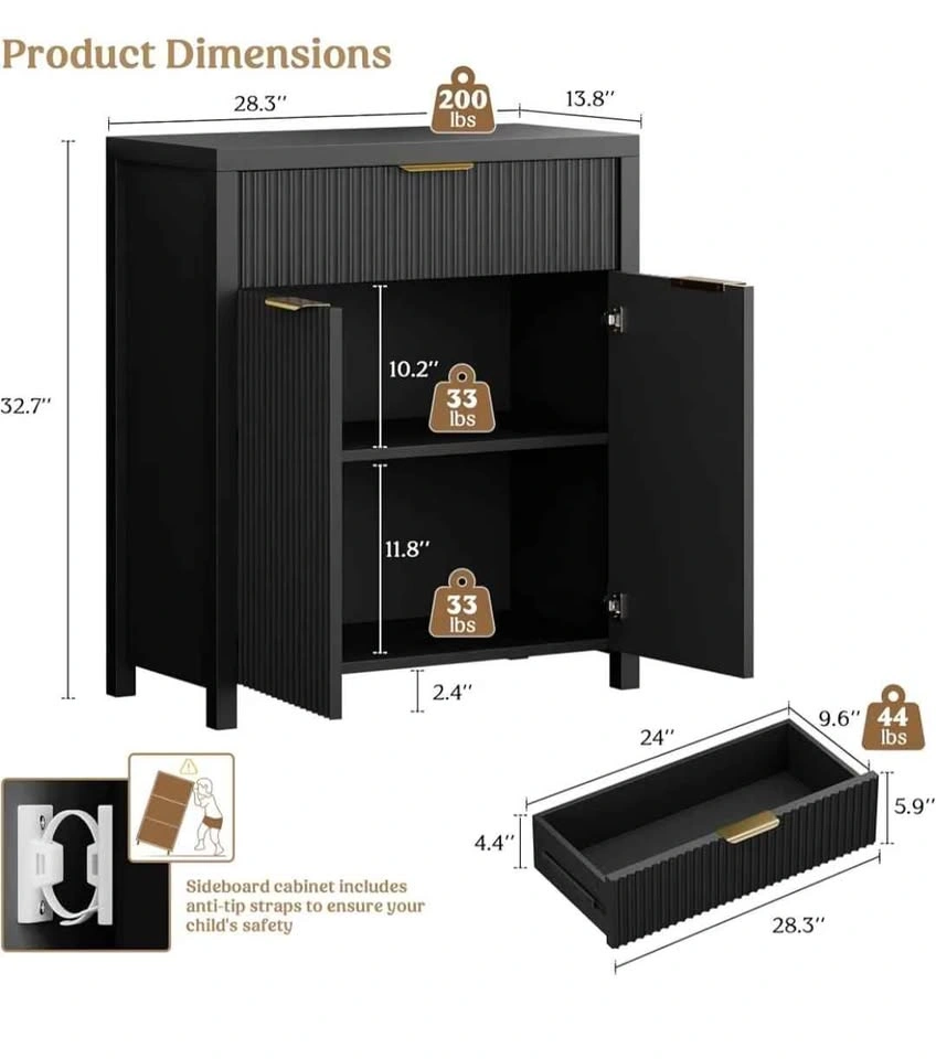 Brand new Fluted Buffet Cabinet for Kitchen, 28.3" Sideboard - photo 2