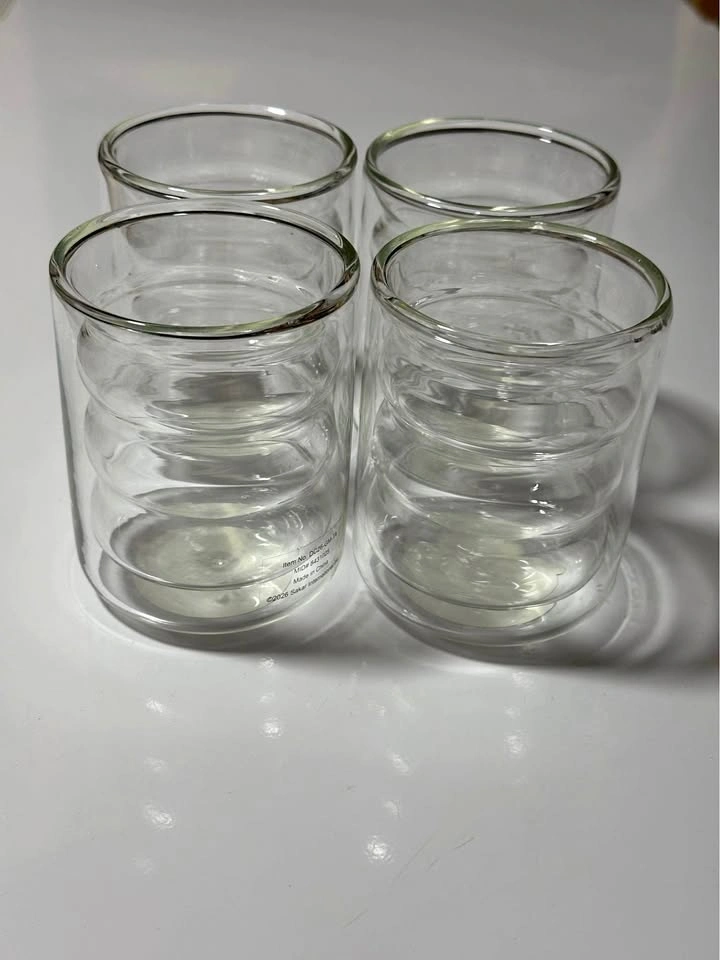 Double-wall Glass Tumbler Set — 4 pcs — Clear Ribbed Design