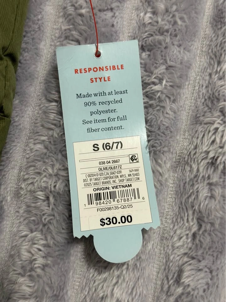Cat & Jack Puffer Vest — Kids’ S (6/7) — Olive Green — New with - photo 3