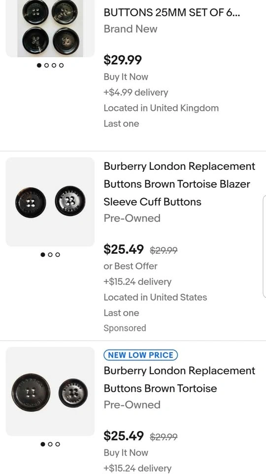 2 Burberry Britt Replacement Buttons for $5