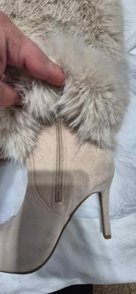 Beige Faux Fur Suede Stiletto Boots - photo 4