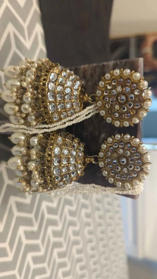 Brand New Jhumka large gold / pearl earrings. image indicator(2)