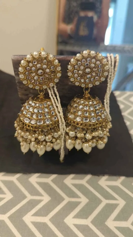 Brand New Jhumka large gold / pearl earrings. image indicator(3)