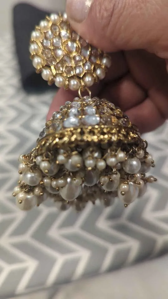 Brand New Jhumka large gold / pearl earrings. image indicator(4)