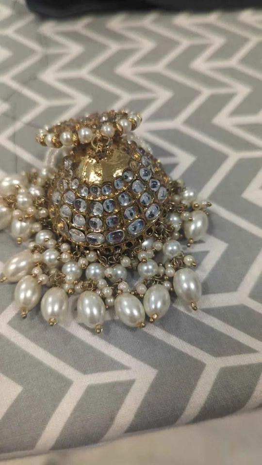 Brand New Jhumka large gold / pearl earrings. image indicator(5)