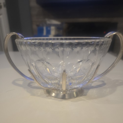 Vintage Hefra Poland Crystal Sugar Bowl Silverplate Holder