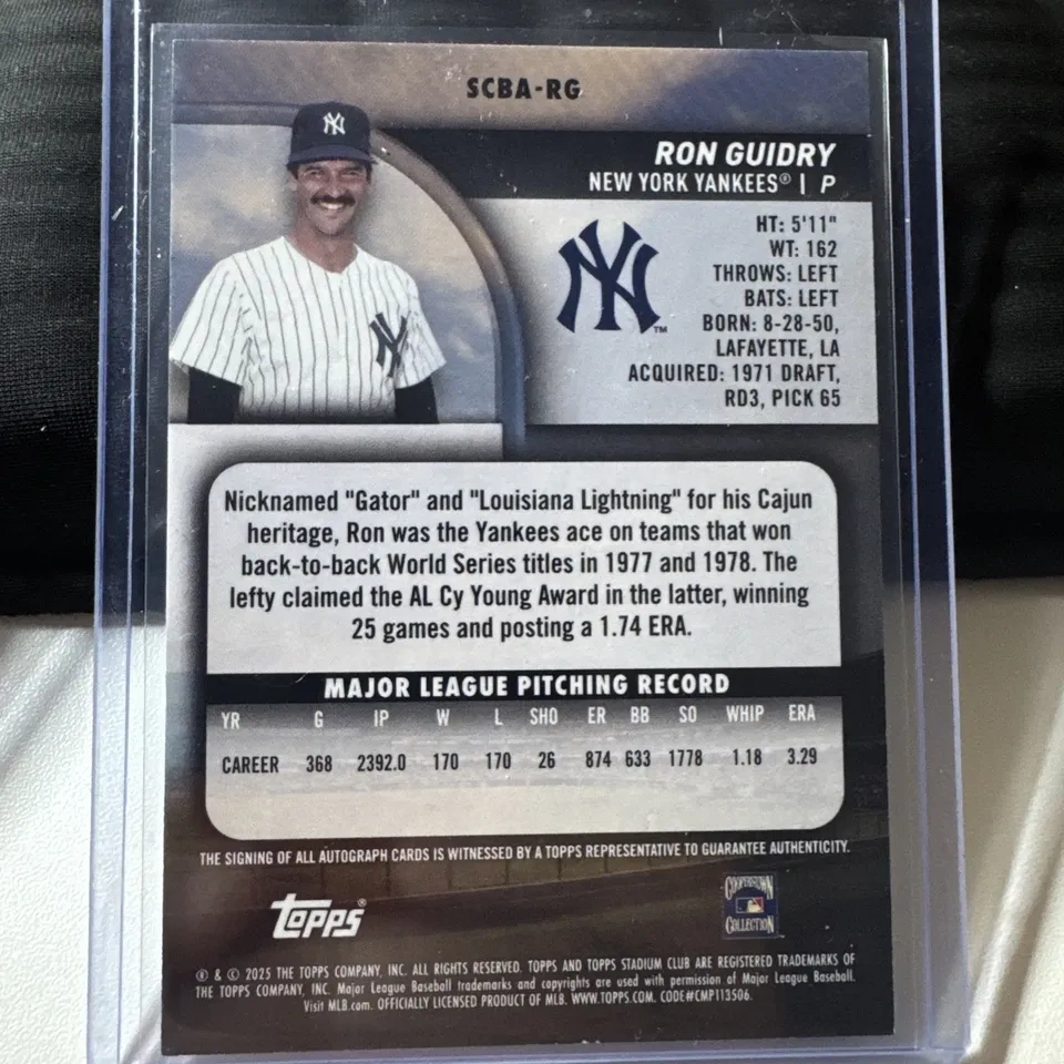 2023 Topps Stadium Club Ron Guidry Certified Autograph Card - photo 2
