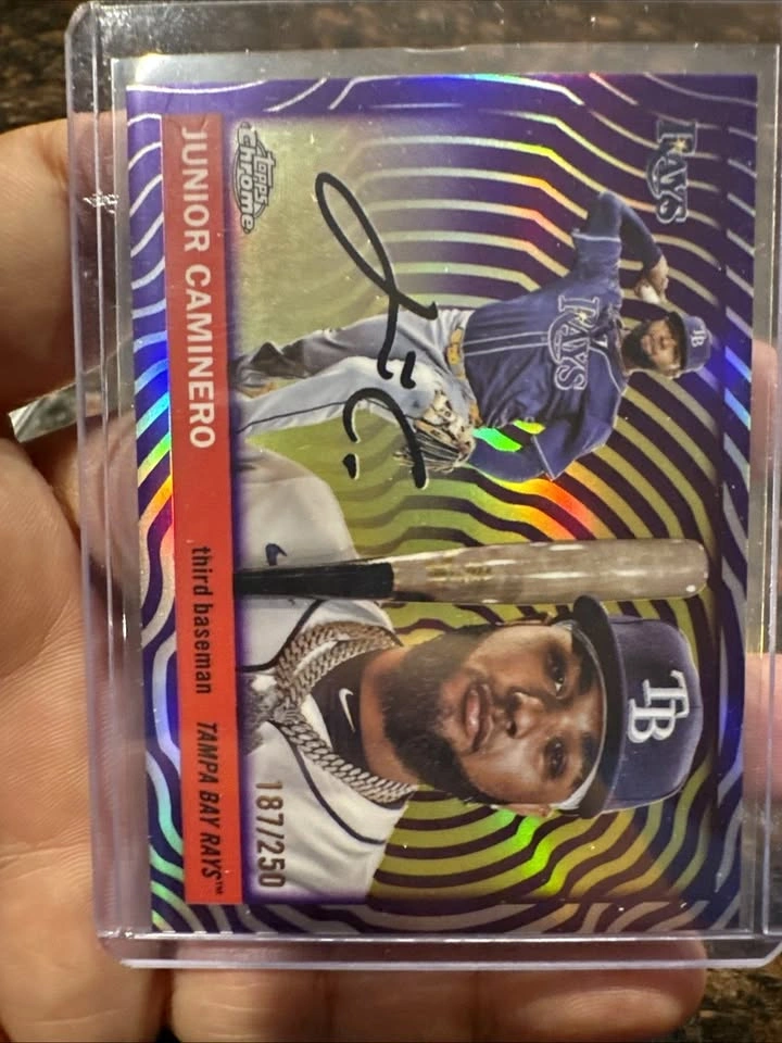 2025 Topps Chrome Junior Caminero Purple RayWave Auto 187/250