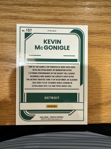 2026 Panini Donruss Optic Rated Prospects Kevin McGonigle #157 - photo 2