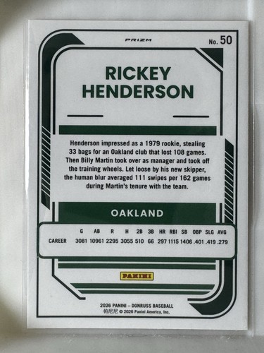 2026 Donruss Baseball Optic Orange Velocity Rickey Henderson - photo 2