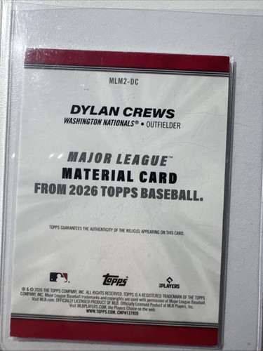 2026 Topps Series 2 DYLAN CREWS #MLM2-DC Player Worn Relic - photo 2