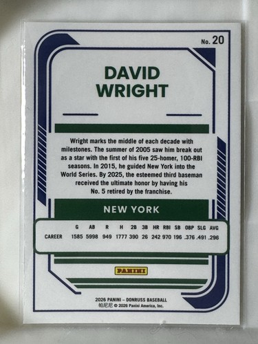 2026 Donruss #20 David Wright Optic - photo 2