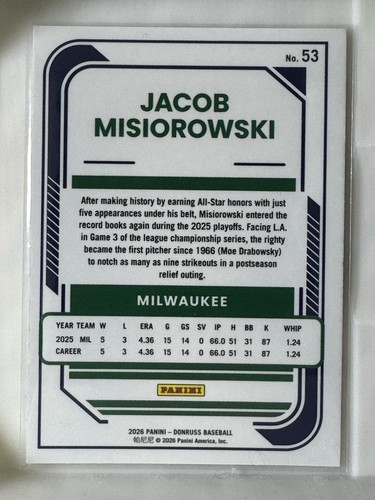 2026 Panini Donruss - Optic Jacob Misiorowski #53 (RC) - photo 2