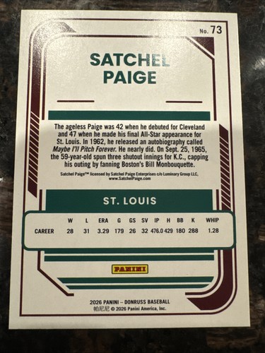 Panini 2026 Donruss Baseball Satchel Paige Green Parallel #73 - photo 2