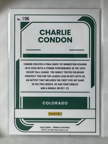 Charlie Condon Rated Prospect Red and Blue 2026 Donruss #196 - photo 2