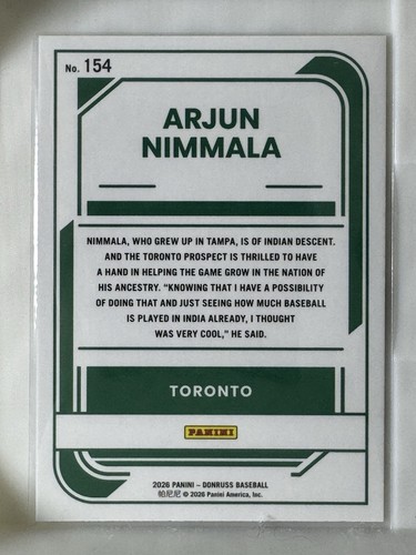 2026 Panini Donruss - Optic Rated Prospects Arjun Nimmala #154 ( - photo 2