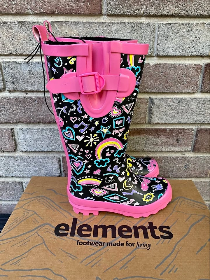 Elements Girls' Doodle Print Rain Boots Size 11