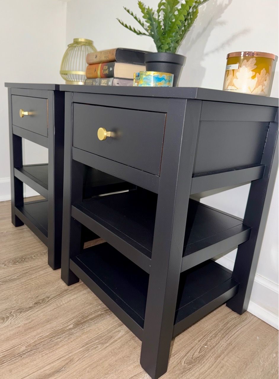 Black Nightstands with Drawer and Shelves – Set of 2 - photo 2