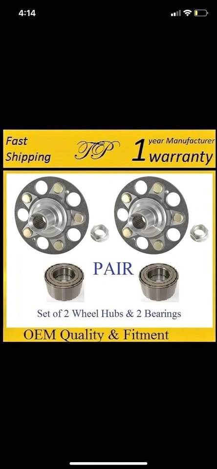 2002-2006 Honda CR-V rear wheel hub and bearing set of 2 NEW