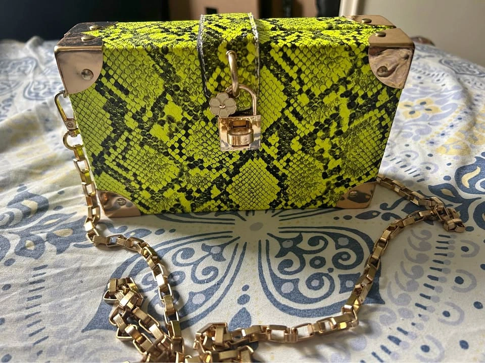 Neon Yellow Snakeskin Box Trunk Crossbody Bag