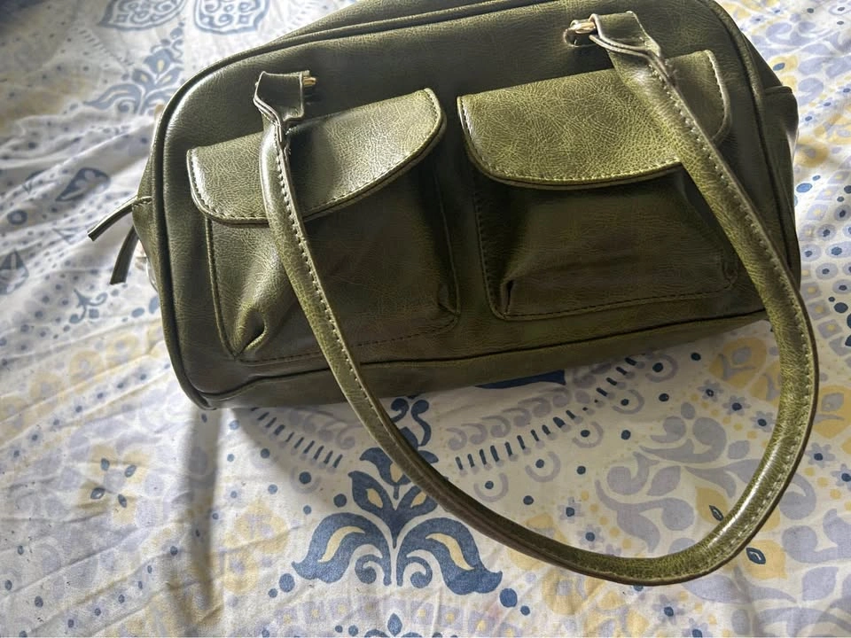 Green Faux Leather Handbag with Front Pockets - photo 2