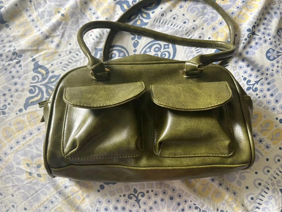 Green Faux Leather Handbag with Front Pockets - photo 3