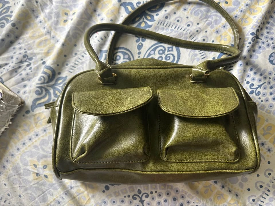Green Faux Leather Handbag with Front Pockets - photo 4