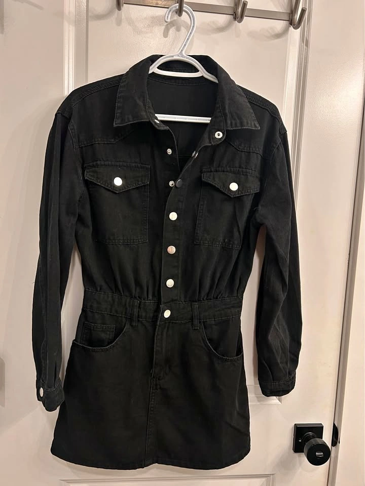 Black button up denim dress xsmall