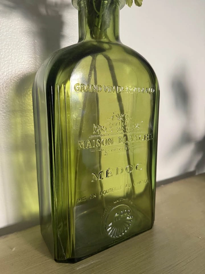 Faux Peony Bouquet in Vintage Green Glass Bottle - photo 3