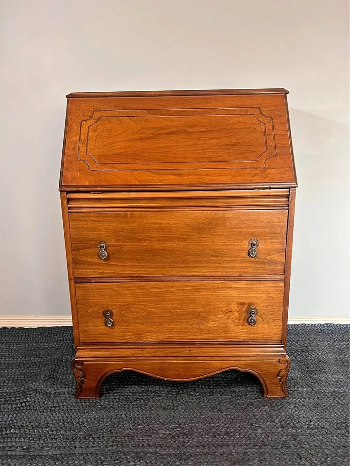 Vintage Walnut Drop-Front Secretary Desk – French Provincial