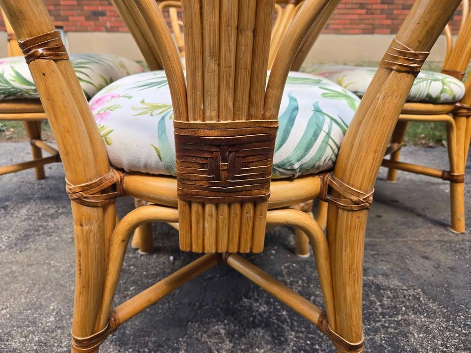 Vintage Rattan Dining Set with Glass Top Table and 4 Chairs - photo 3