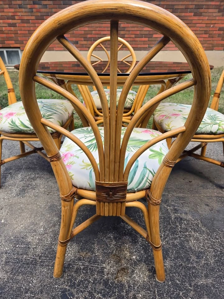 Vintage Rattan Dining Set with Glass Top Table and 4 Chairs - photo 4