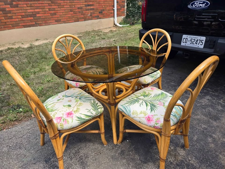 Vintage Rattan Dining Set with Glass Top Table and 4 Chairs - photo 5