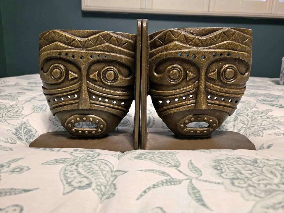 Vintage Tiki Mask Bookends