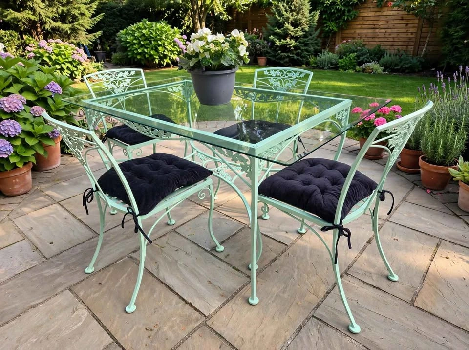 Vintage Mint Green Wrought Iron Patio Set