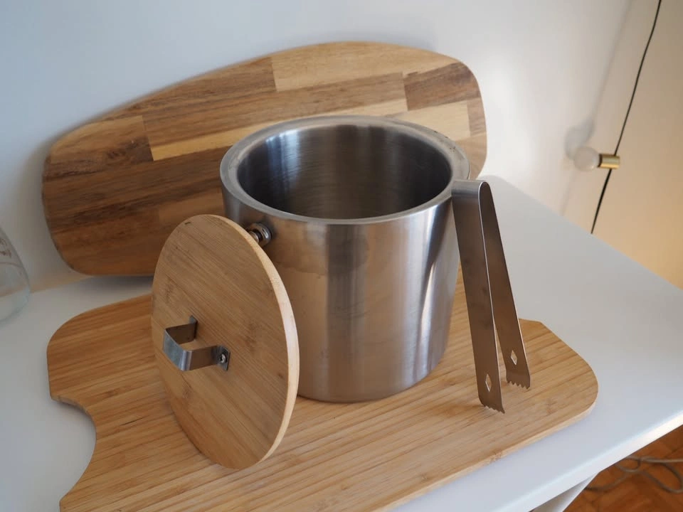 Stainless Steel Ice Bucket with Bamboo Lid + Tongs - photo 2