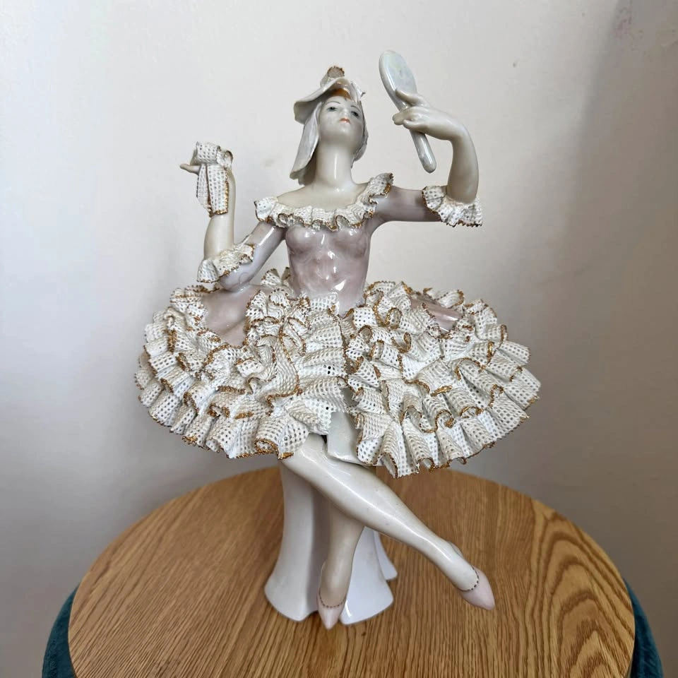Vintage Dresden Style Porcelain Lace Ballerina Figurine