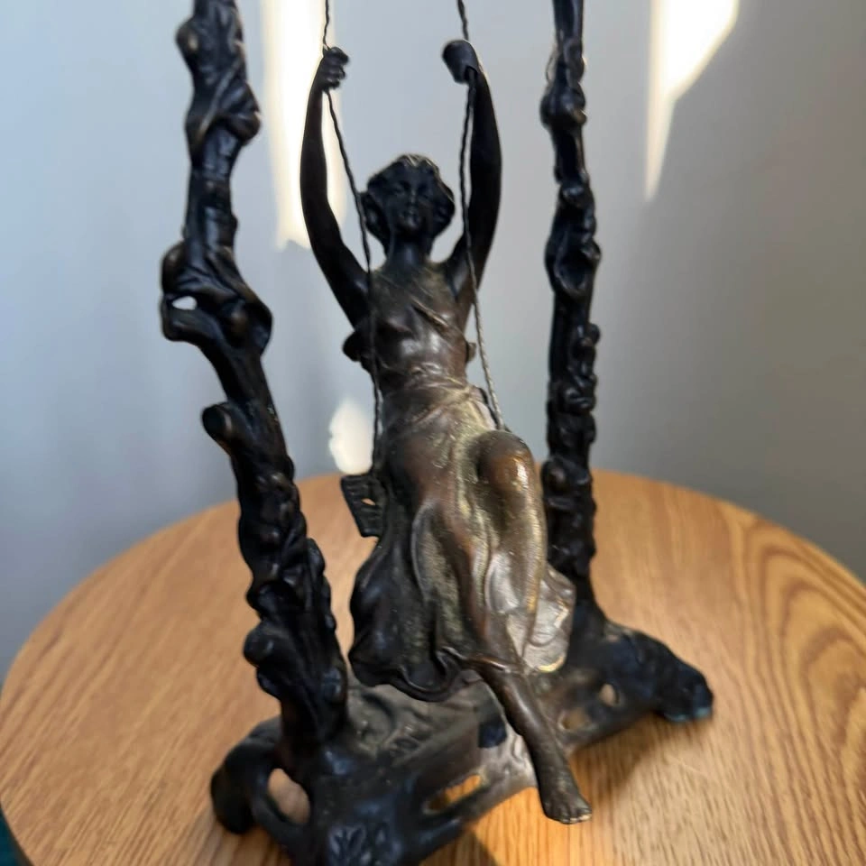 Vintage French Art Nouveau Bronze Sculpture - Girl on a Swing - photo 3