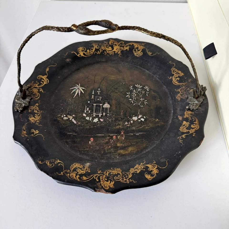 Antique 19th C. Victorian Papier-Mâché Basket Tray