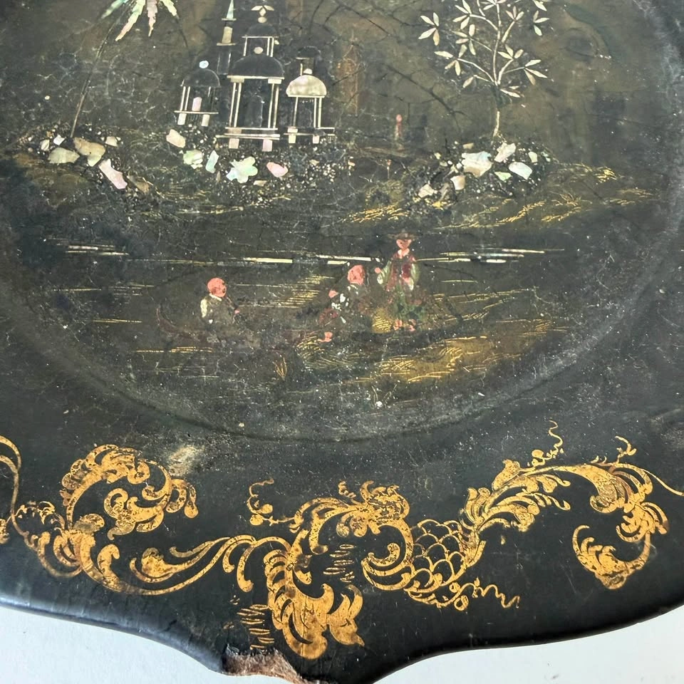 Antique 19th C. Victorian Papier-Mâché Basket Tray - photo 3