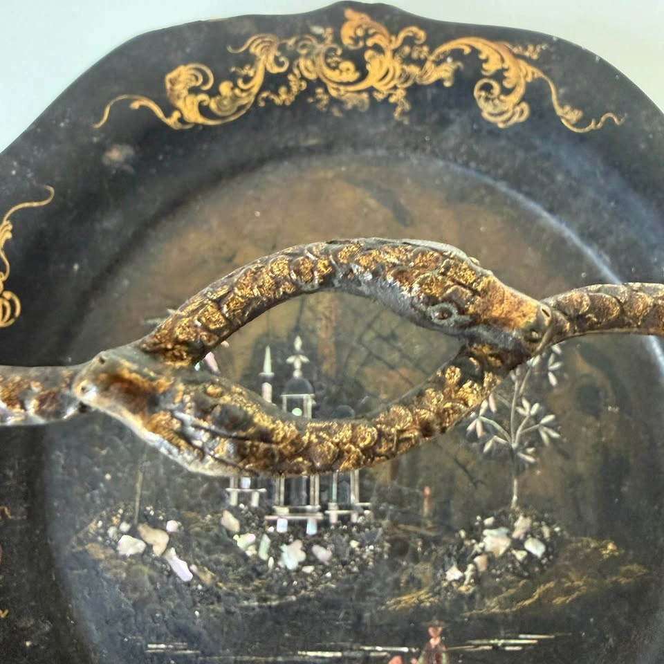 Antique 19th C. Victorian Papier-Mâché Basket Tray - photo 4