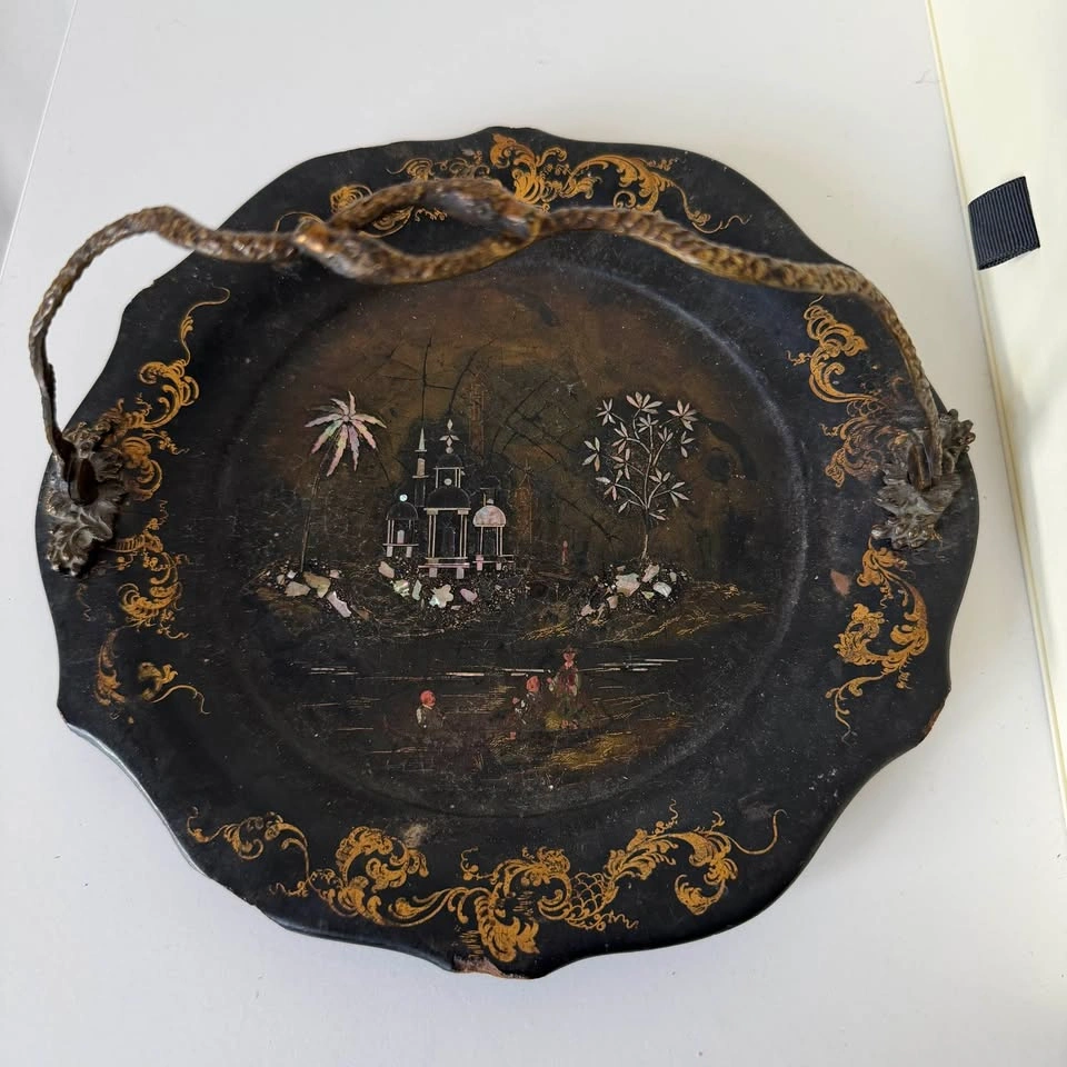 Antique 19th C. Victorian Papier-Mâché Basket Tray - photo 5