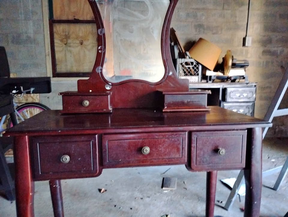Wooden vanity with mirror