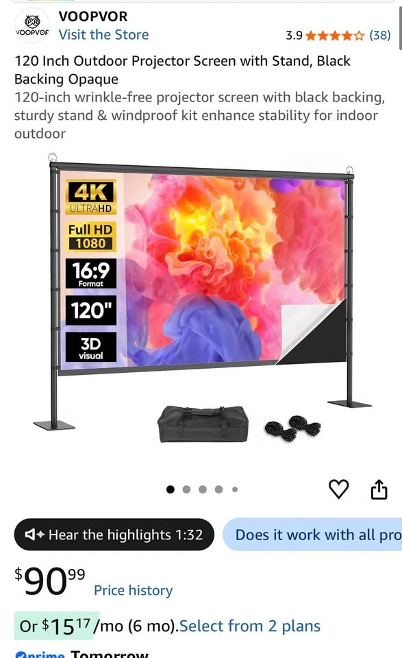 120 Inch Outdoor Projector Screen with Stand - photo 2