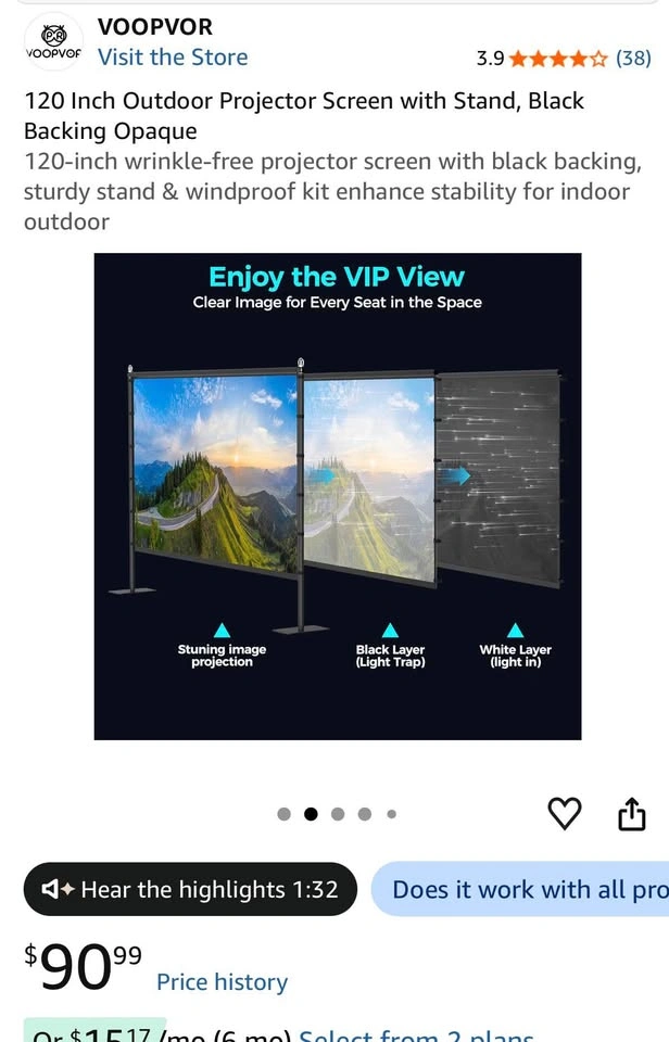 120 Inch Outdoor Projector Screen with Stand - photo 3