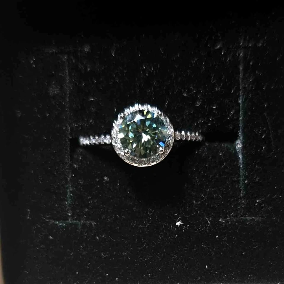 1.5 Carat Green/Blue Moissanite Ring